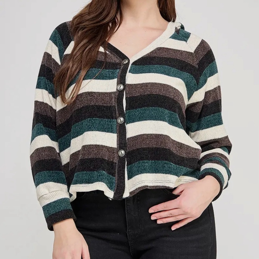 Haute Fox Striped Button-Up Sweater - Picture 1 of 6